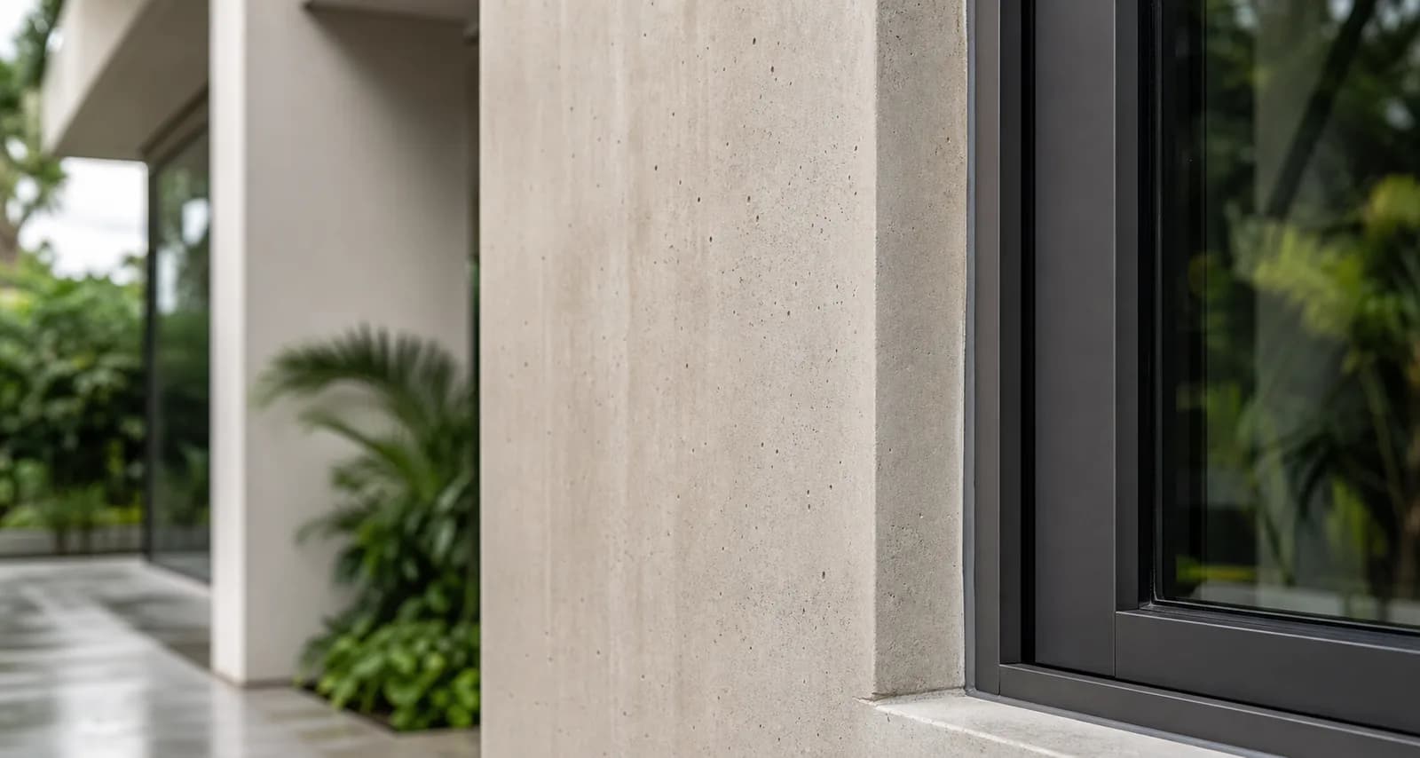 A sealed perimeter joint between concrete and an aluminium window frame